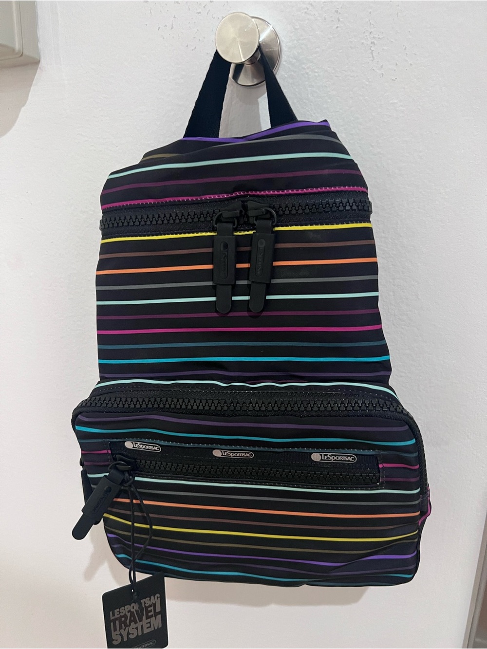 LeSportsac Black Multi-Stripe Backpack NWT